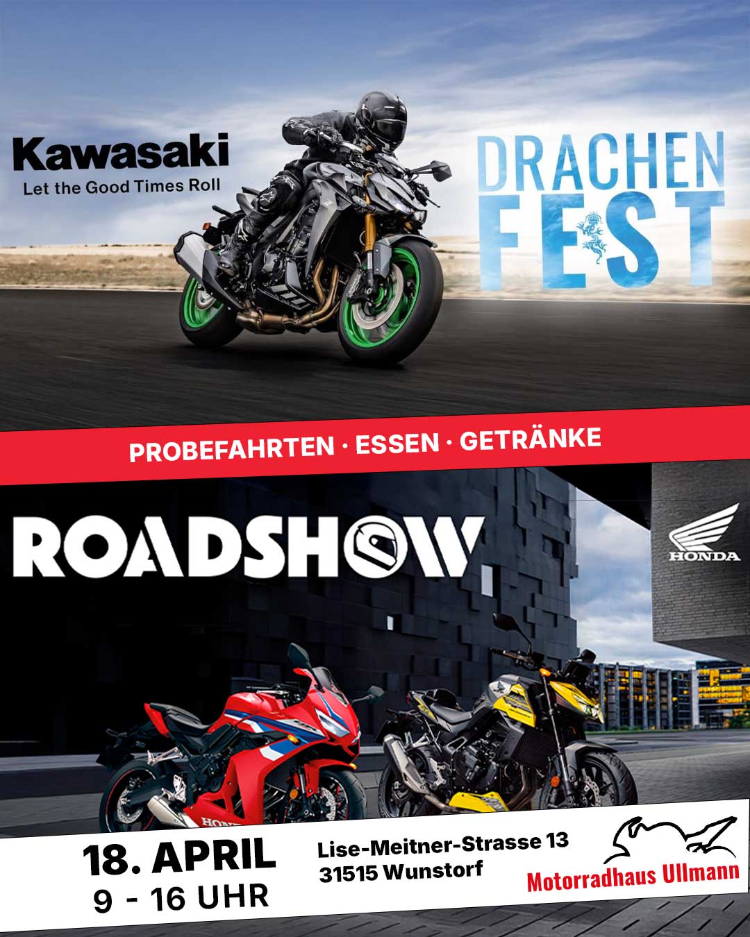 Drachenfest 2026 bei Motorradhaus Ullmann – Honda & Kawasaki live erleben